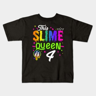 Kids This Slime Queen Is 410 Girl 4th Birthday Party Squad Outfit Kids T-Shirt